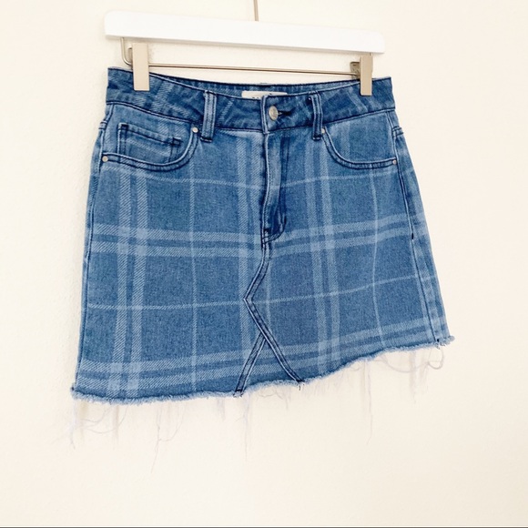 PacSun Plaid Frayed Denim Mini Skirt - Picture 6 of 8